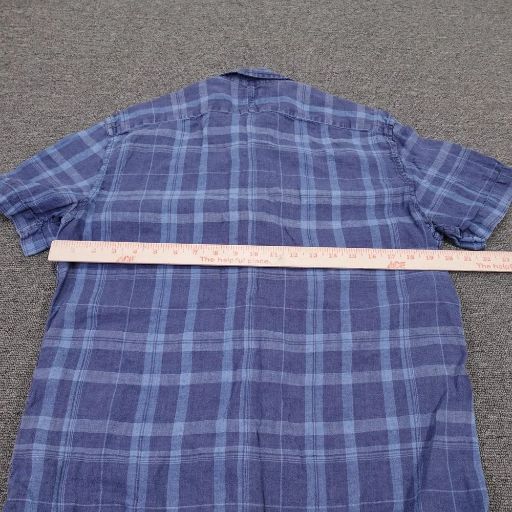 Banana Republic Shirt Mens Medium Blue Plaid Linen Short Sleeve Button Up Casual